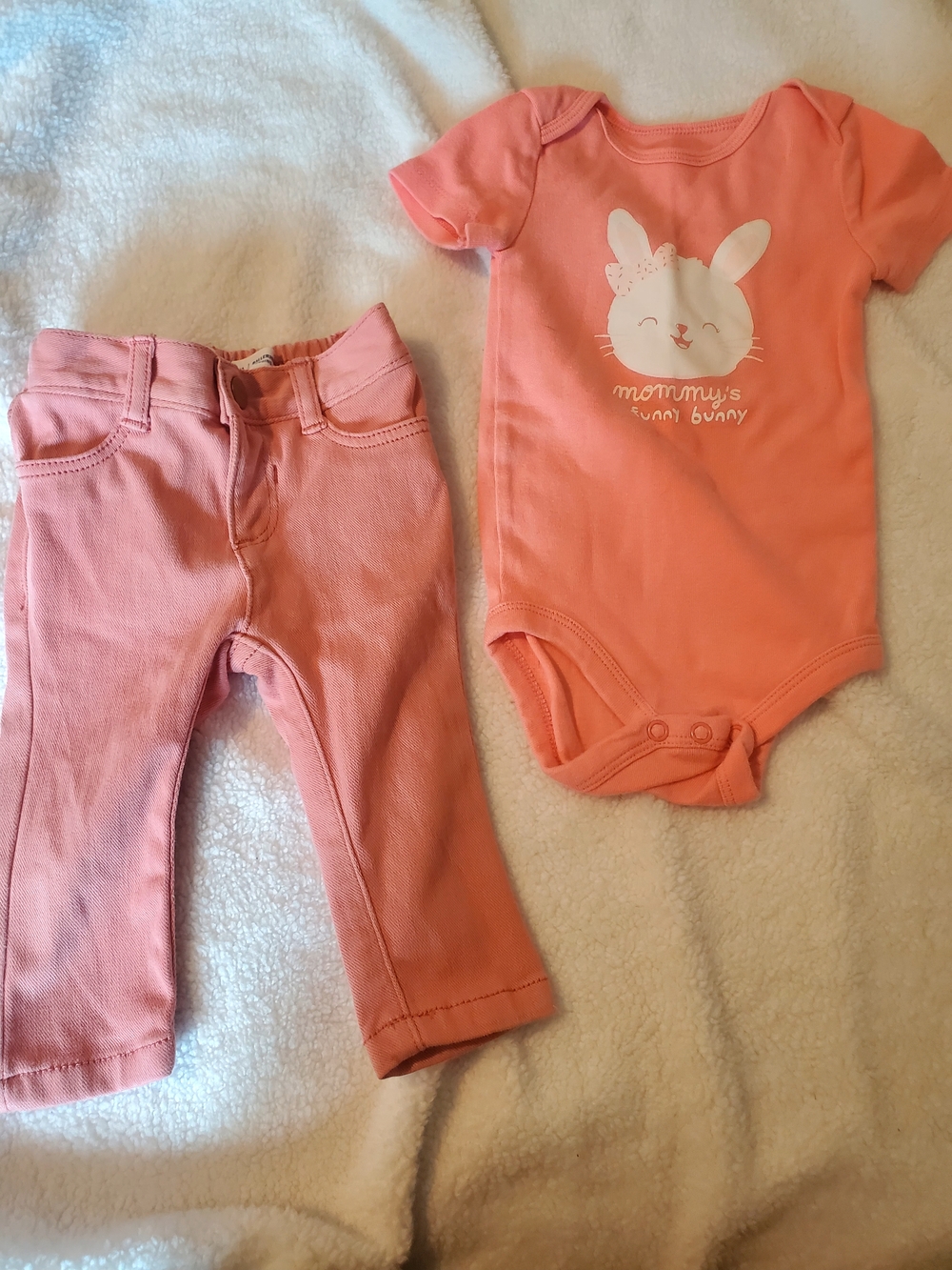 Carter's Coral Pink Bunny One-Piece and Pants Set